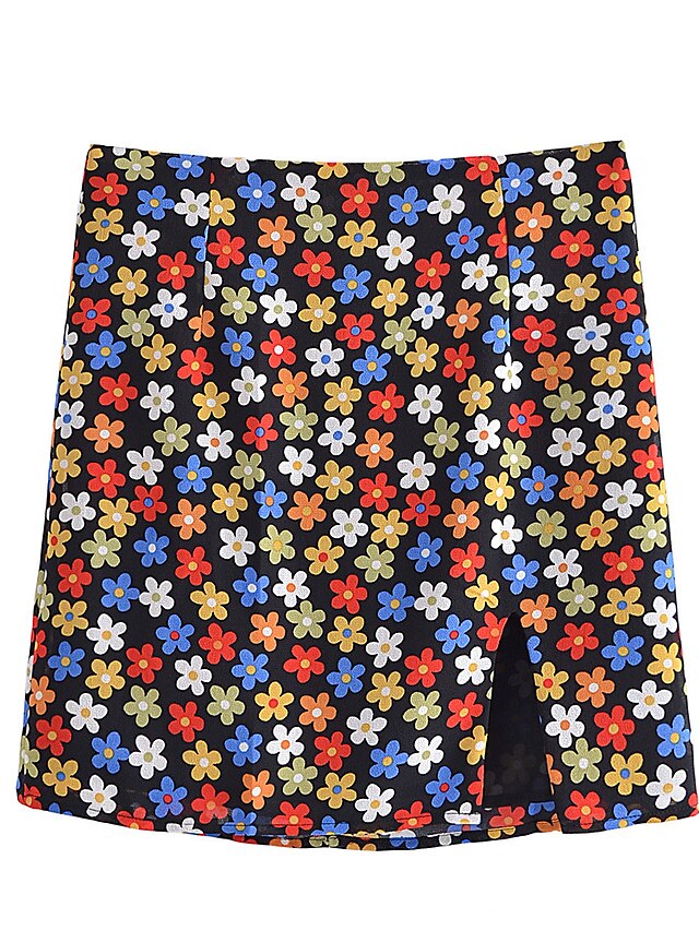 Womens Clothing Womens Bottoms | Womens Fashion Skirts Office / Career Carnival Floral Split Rainbow S M L / Mini / Print - UD62