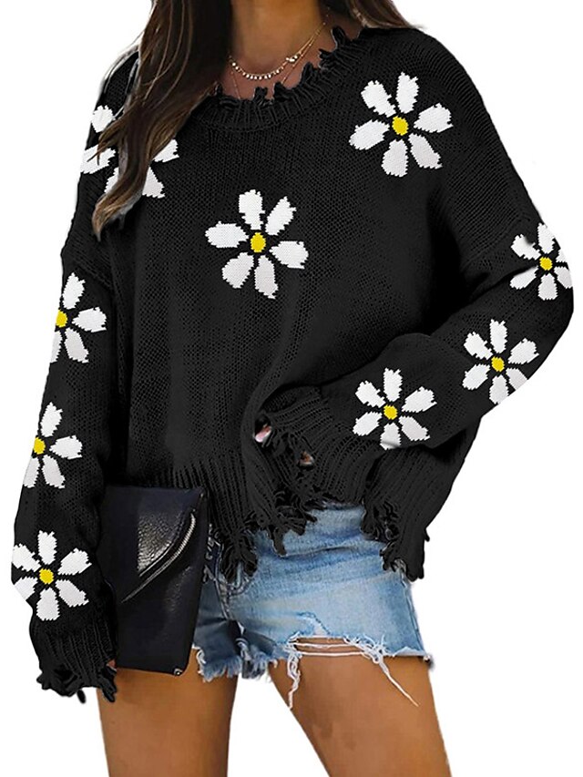 Womens Clothing Sweaters & Cardigans | Womens Pullover Sweater Jumper Knit Knitted Floral Crew Neck Stylish Casual Daily Holiday