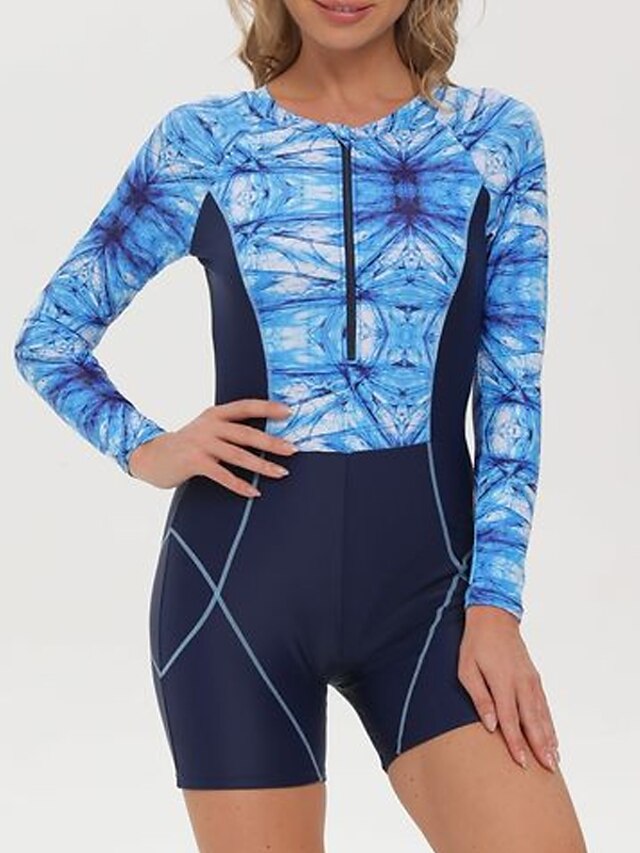 Womens Clothing Womens Swimwear | Womens Swimwear Rash Guard Diving Normal Swimsuit Tummy Control Printing High Waisted Color Bl