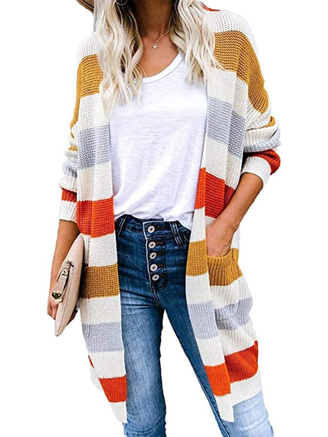 Womens Clothing Womens Outerwear | Womens Casual Jacket Long Pocket Patchwork Coat Blue Yellow Red Casual Street Fall Cardigan O