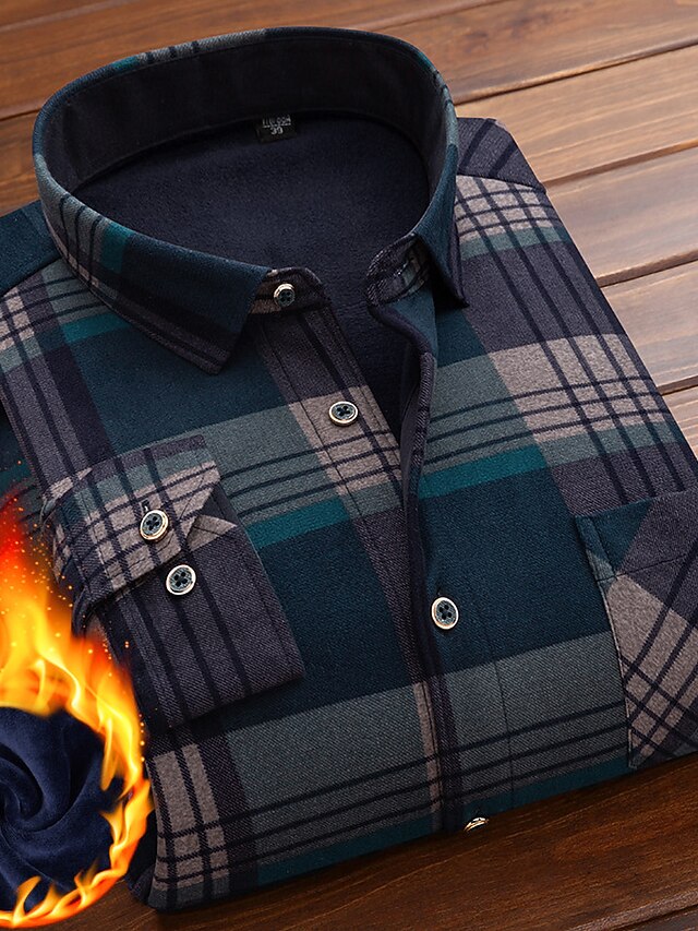 Men's Button Up Shirt Dress Shirt Plaid Shirt Collared Shirt Fleece