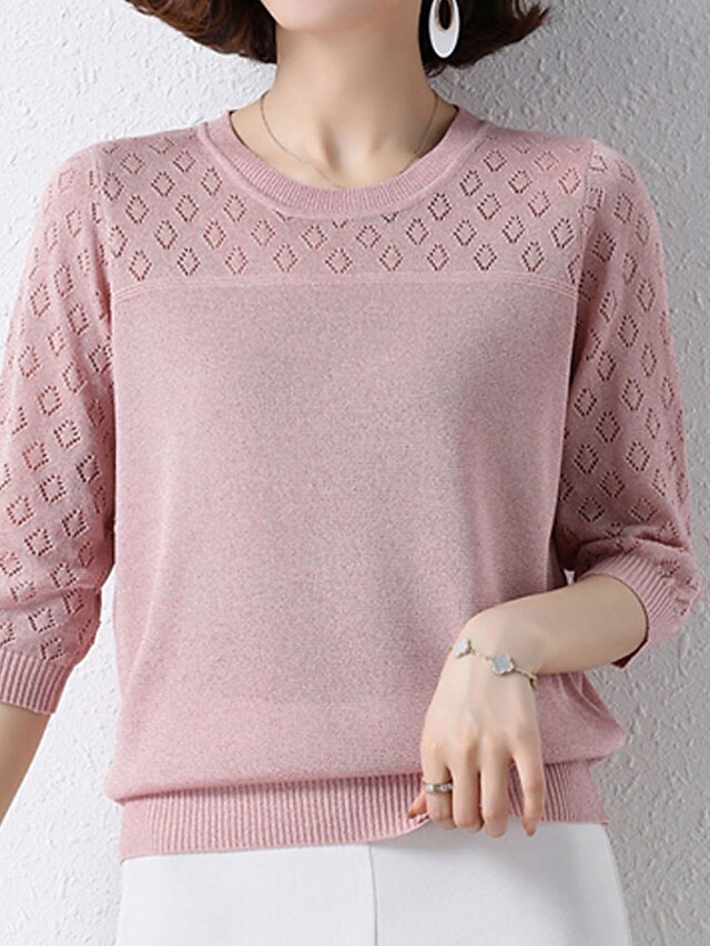 Womens Clothing Sweaters & Cardigans | Womens Pullover Sweater Jumper Knit Knitted Pure Color Crew Neck Stylish Casual Daily Goi