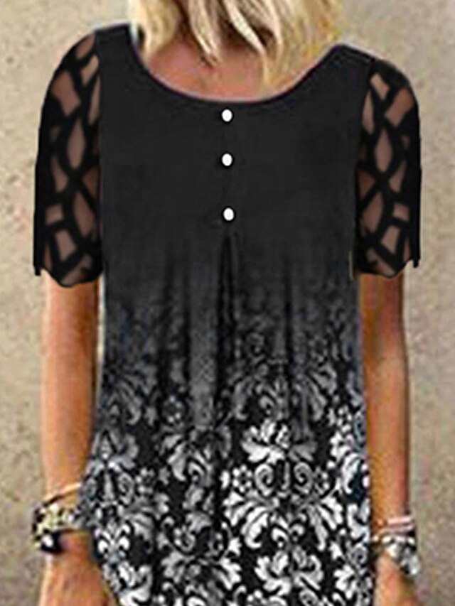 Womens Clothing Womens Dresses | Womens A Line Dress Midi Dress Black Short Sleeve Floral Lace Print Spring Summer Crew Neck Sty