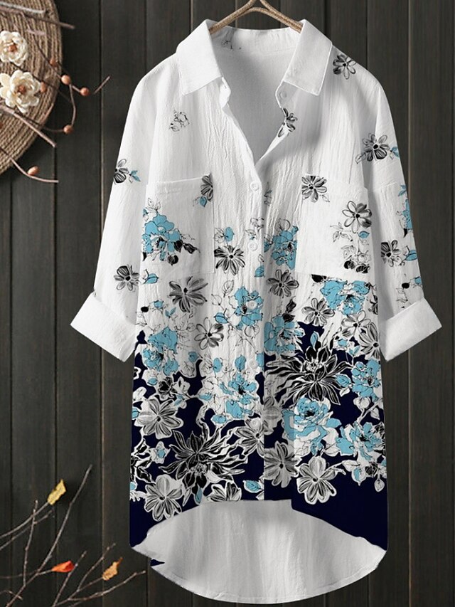 Womens Clothing Plus Size Collection | Womens Plus Size Tops Blouse Shirt Floral Print Long Sleeve Shirt Collar Basic Vacation W