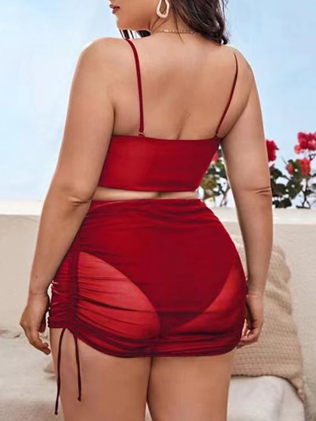 Womens Clothing Womens Swimwear | Womens Swimwear Bikini Three Piece Plus Size Swimsuit Backless Mesh Printing High Waisted Leop