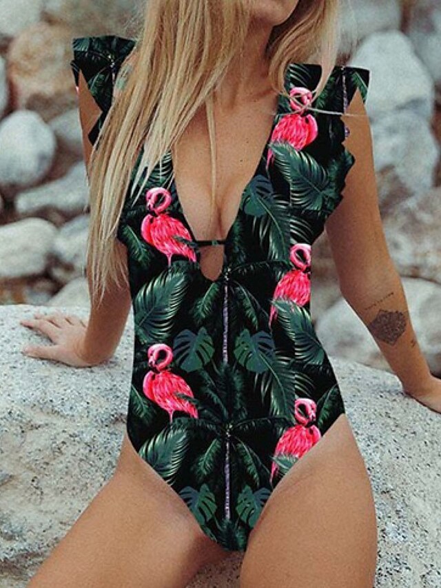 Womens Clothing Womens Swimwear | Womens Swimwear One Piece Monokini Bathing Suits Normal Swimsuit Tummy Control Ruffle Open Bac