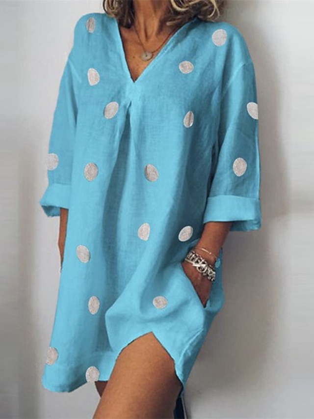 Womens Clothing Womens Sleep & Lounge | Womens Pajamas Nightgown Dot Comfort Home Cotton And Linen V Wire Long Sleeve Pocket Spr