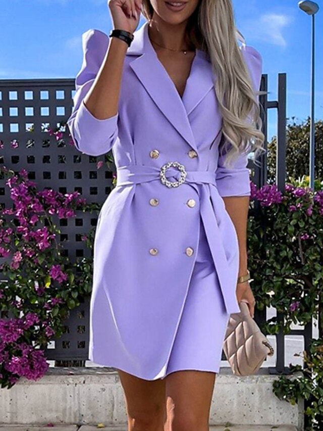 Womens Clothing Womens Dresses | Womens Blazer Dresses Short Mini Dress White Black Purple Khaki Red 3/4 Length Sleeve Solid Col