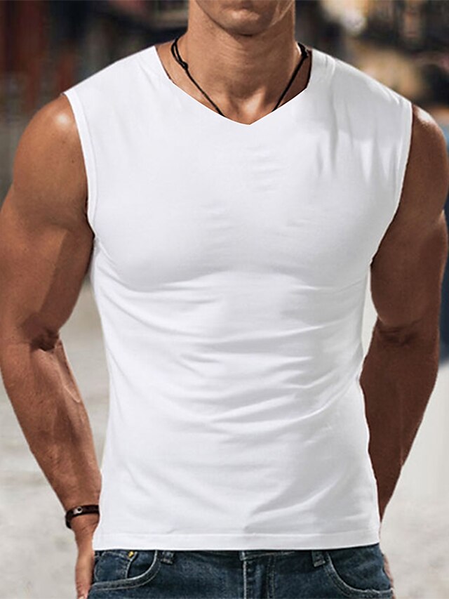 Men's Tank Top Vest Undershirt Sleeveless Shirt Solid Color V Neck ...