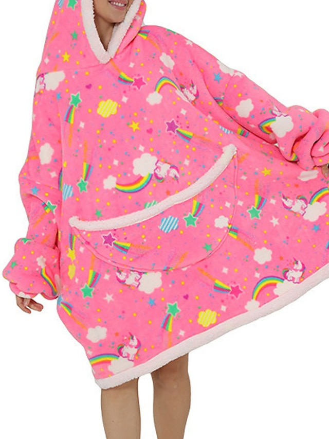 Womens Clothing Womens Sleep & Lounge | Womens Pajamas Nightgown Rainbow Dog Comfort Sweet Home Flannel Hoodie Long Sleeve Pocke