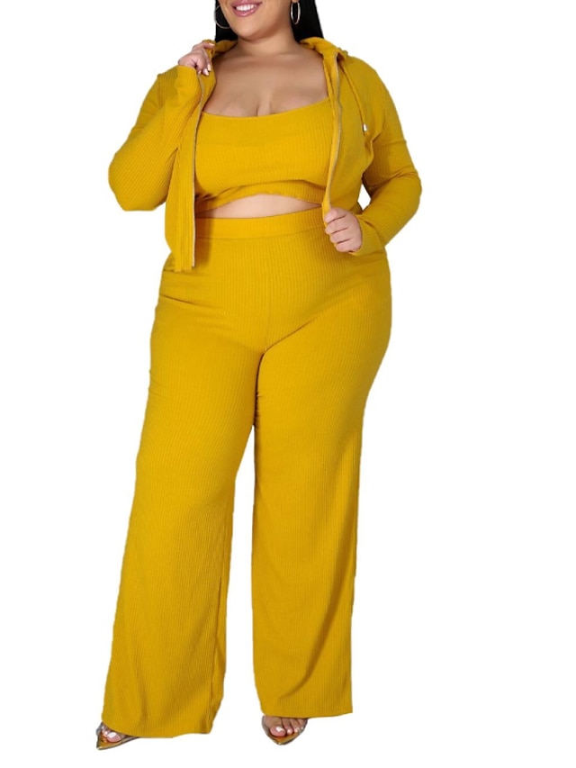 Womens Clothing Plus Size Collection | Womens Plus Size Tops Plus Size Set Solid Color Long Sleeve Round Neck Basic Preppy Daily