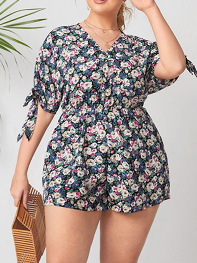 Womens Clothing Plus Size Collection | Womens Plus Size Jumpsuit Romper Print Floral Casual Streetwear Casual Daily High Short S