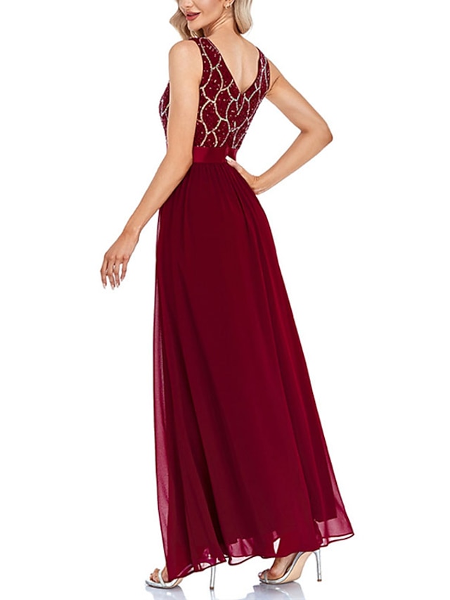 Womens Clothing Womens Dresses | Womens Party Dress Maxi long Dress Wine Sleeveless Solid Color Sequins Spring Summer V Neck Par