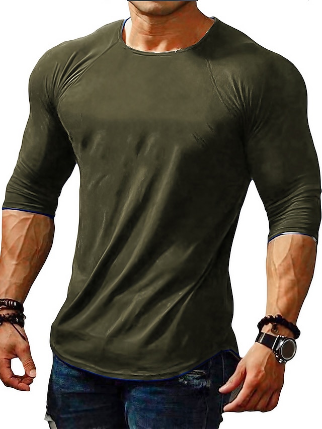  Homens Camiseta Camisetas Camisa de manga longa Tecido Gola Redonda Casual Esportes Manga Longa Roupa Músculo Grande e Alto