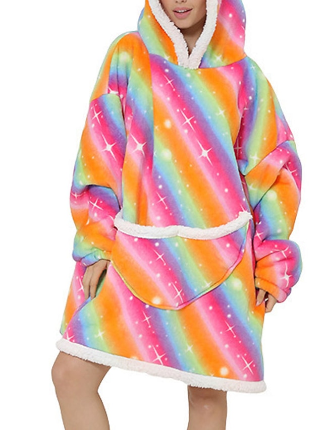 Womens Clothing Womens Sleep & Lounge | Womens Pajamas Nightgown Rainbow Dog Comfort Sweet Home Flannel Hoodie Long Sleeve Pocke