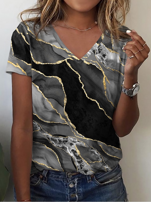  Pentru femei Tricou Grafic Casual Sfârșit de săptămână Imprimeu Negru Manșon scurt De Bază În V