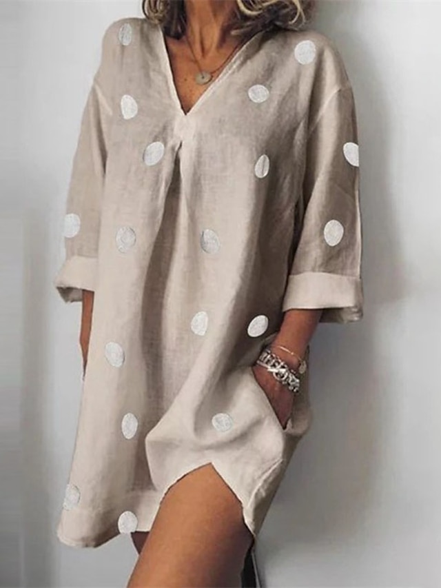 Womens Clothing Womens Sleep & Lounge | Womens Pajamas Nightgown Dot Comfort Home Cotton And Linen V Wire Long Sleeve Pocket Spr