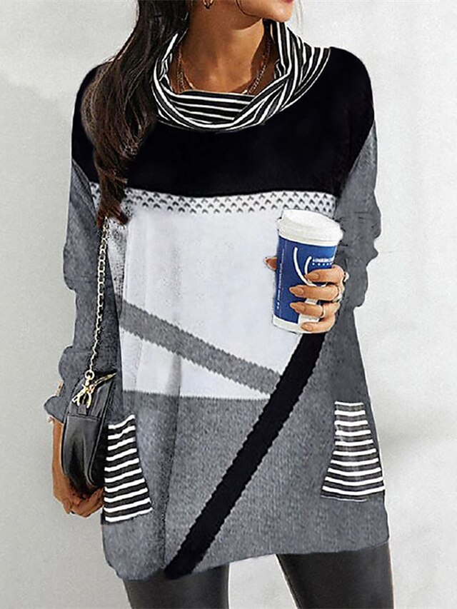 Womens Clothing Womens Dresses | Womens Shift Dress Short Mini Dress Green Black Blue Gray Wine Long Sleeve Striped Color Block 