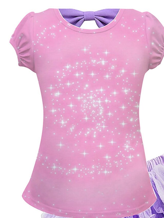 Baby & Kids Girls Clothing | Kids Girls T-shirt & Skirt Skirt Set Clothing Set 2 Pieces Short Sleeve Pink Star Mesh Bow Print St