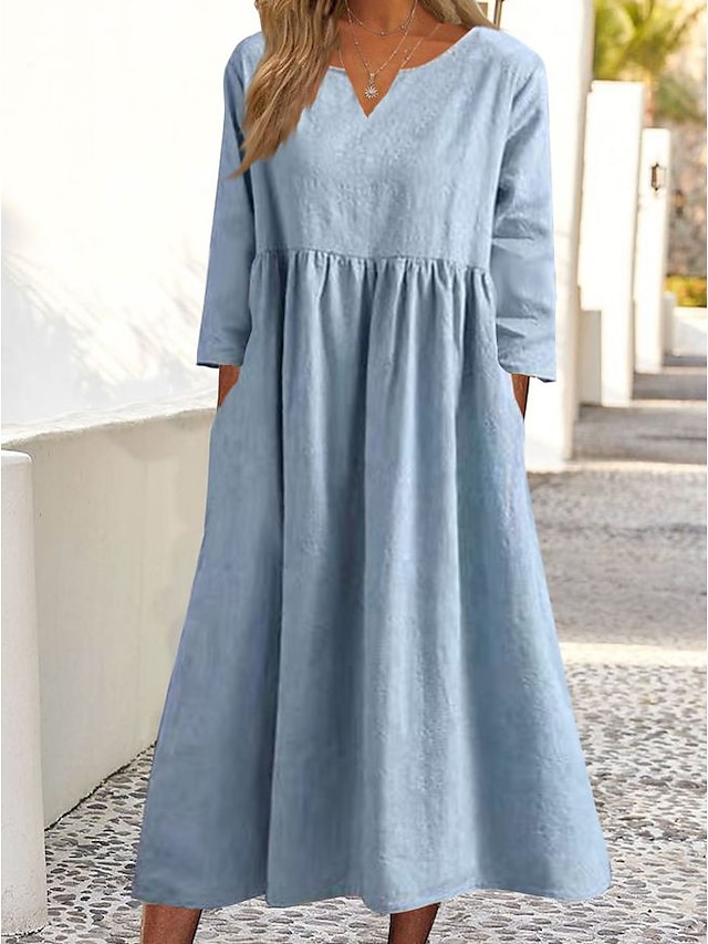 Women's Casual Dress Midi Dress Blue Half Sleeve Pure Color Ruched ...