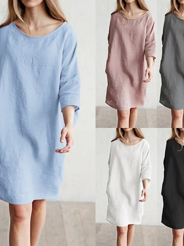 Womens Clothing Womens Sleep & Lounge | Womens Pajamas Nightgown Pure Color Retro Comfort Home Cotton Crew Neck Pocket Spring Su