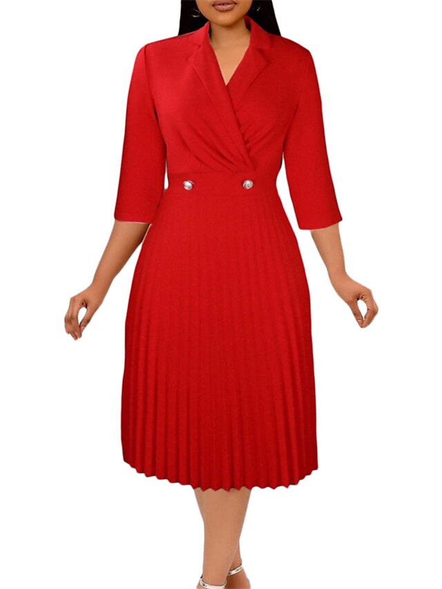 Womens Clothing Plus Size Collection | Womens Plus Size Sheath Dress Solid Color Shirt Collar Half Sleeve Fall Spring Work Midi 