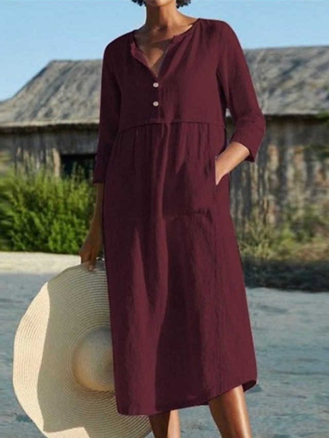 Womens Clothing Womens Sleep & Lounge | Womens Pajamas Nightgown Pure Color Comfort Home Daily Cotton And Linen V Wire Pocket Bu