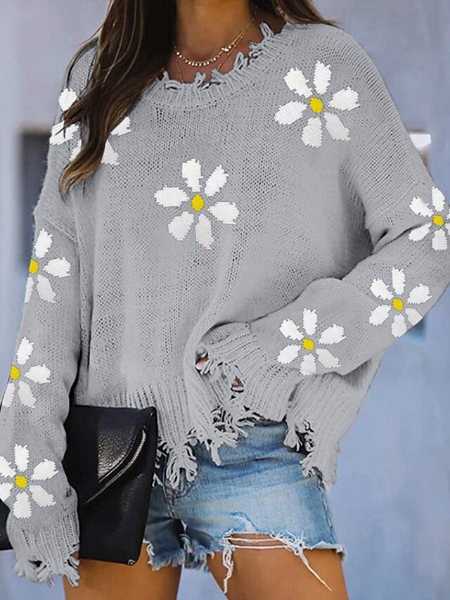 Womens Clothing Sweaters & Cardigans | Womens Pullover Sweater Jumper Knit Knitted Floral Crew Neck Stylish Casual Daily Holiday