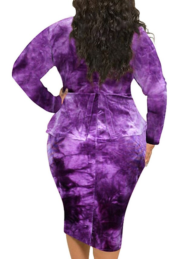 Womens Clothing Plus Size Collection | Womens Plus Size Sheath Dress Tie Dye Turtleneck Long Sleeve Fall Winter Work Midi Dress 