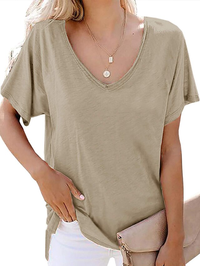  Women's Casual T shirt Tee Plain Short Sleeve V Neck Beach Tops White Black Army Green S