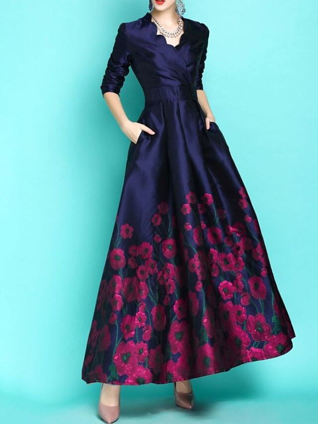  Women's A Line Dress Maxi long Dress Black Half Sleeve Floral Print Print Spring Summer V Neck Stylish Elegant 2022 S M L XL XXL 3XL