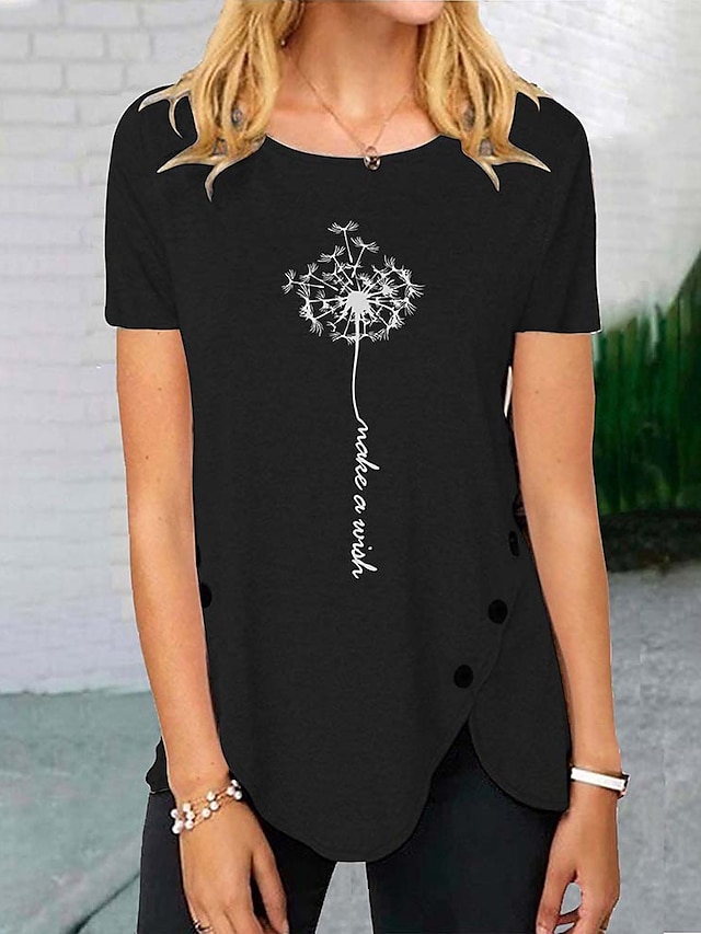 Womens Clothing Womens Tops | Womens Daily Weekend Floral Painting T shirt Tee Dandelion Short Sleeve Print Round Neck Basic Top