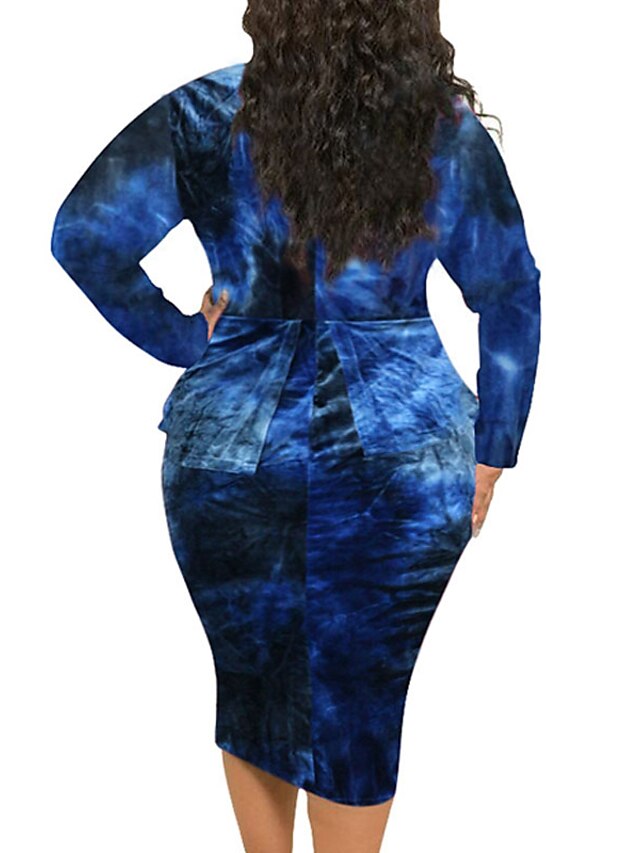 Womens Clothing Plus Size Collection | Womens Plus Size Sheath Dress Tie Dye Turtleneck Long Sleeve Fall Winter Work Midi Dress 