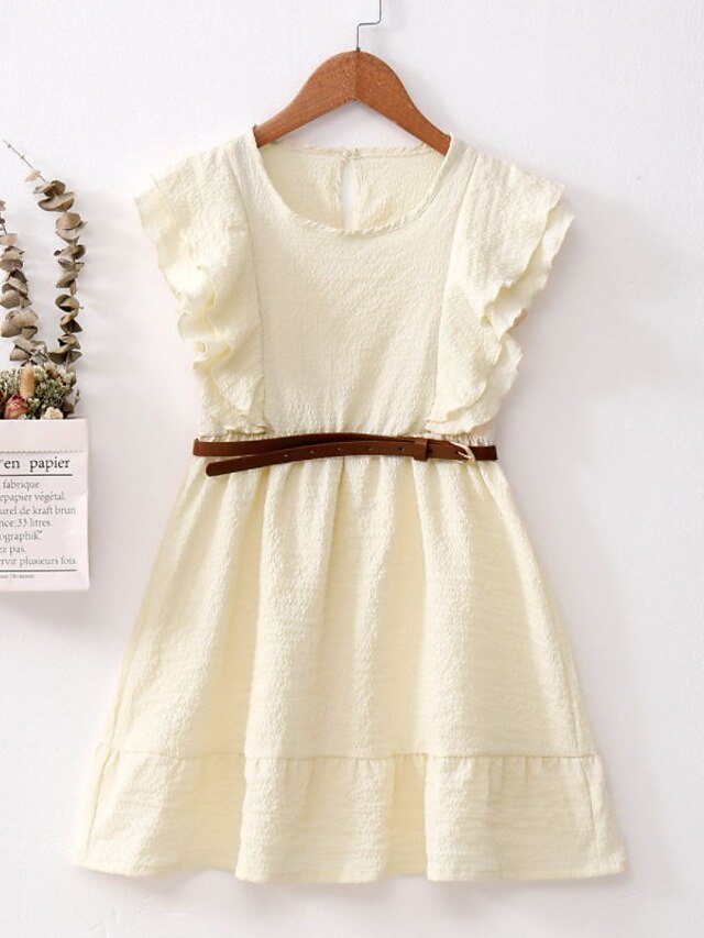 Baby & Kids Girls Clothing | Kids Little Girls Dress Solid Colored A Line Dress Daily Beige Above Knee Sleeveless Beautiful Cute