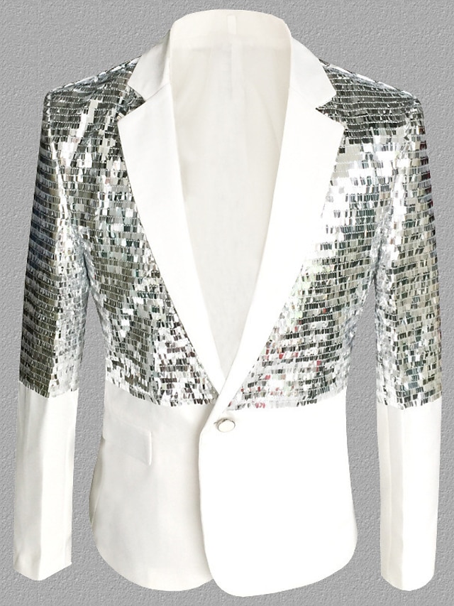  Мужской блестящий повседневный пиджак с пайетками, стандартный крой, цветной блок с пайетками, белый, синий, 2024