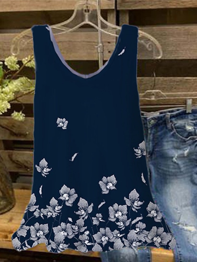 Womens Clothing Plus Size Collection | Womens Plus Size Tops Tank Top Floral Print Sleeveless V Neck Streetwear Daily Holiday Co