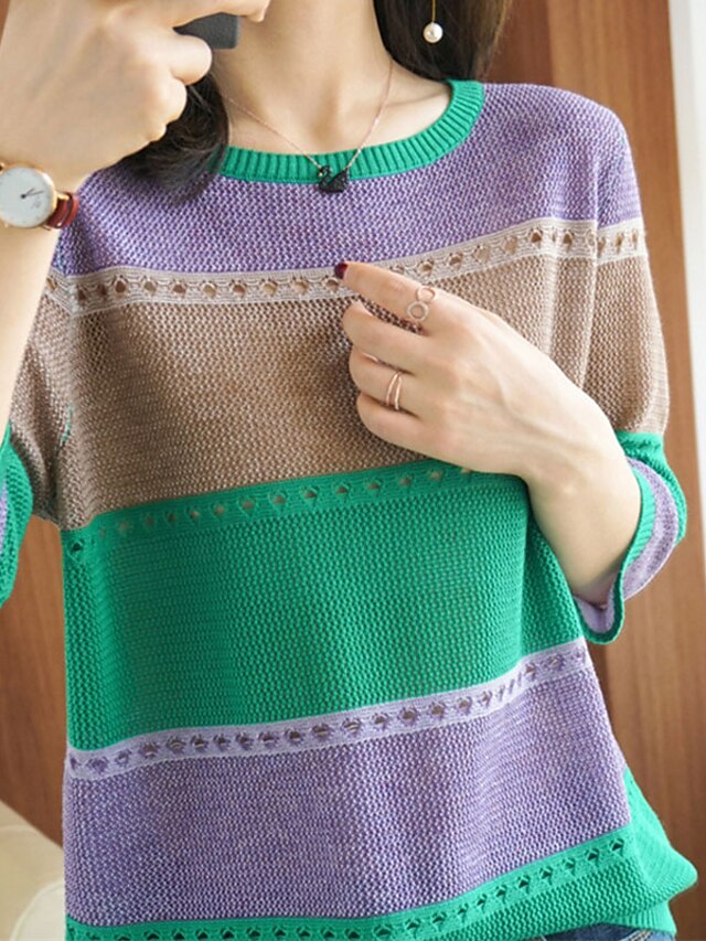 Womens Clothing Sweaters & Cardigans | Womens Pullover Sweater Jumper Knit Knitted Striped Crew Neck Stylish Casual Daily Going 