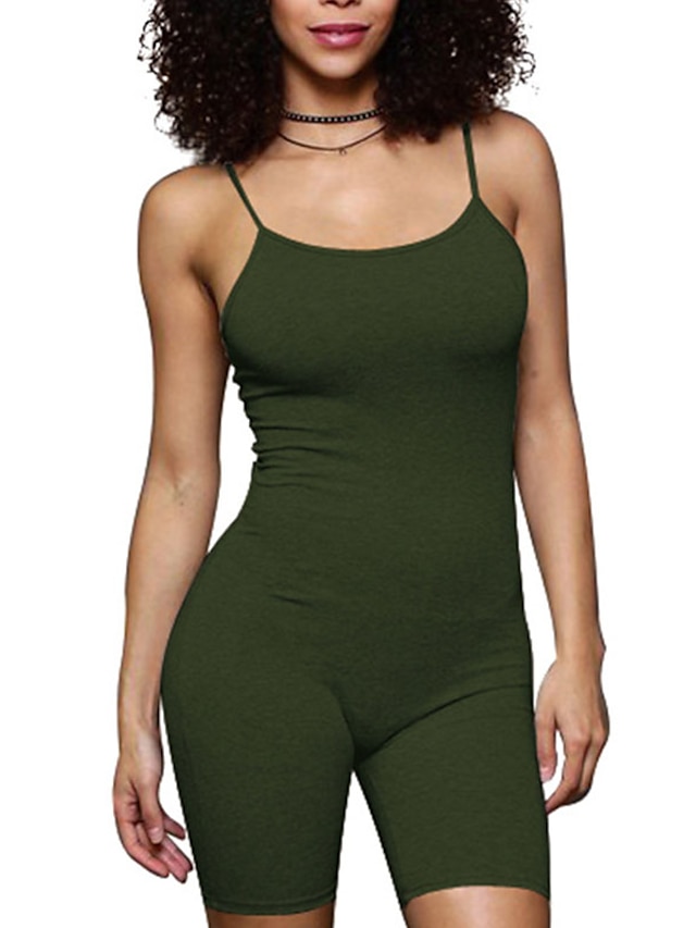 Womens Clothing Womens Jumpsuits & Rompers | Womens Romper High Waist Solid Color Crew Neck Active Home Street Regular Fit Sleev