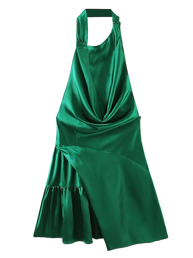 Womens Clothing Womens Dresses | Womens Sheath Dress Short Mini Dress Dark Green Sleeveless Pure Color Backless Ruched Zipper Sp