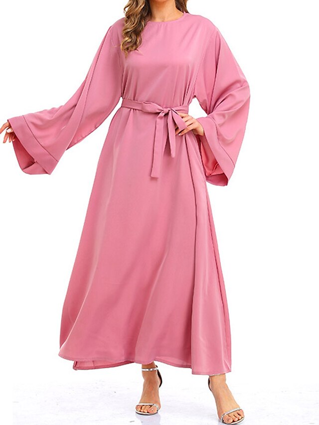 Womens Clothing Womens Dresses | Womens Kaftan Dress Maxi long Dress Black Pink Wine Dark Green Dusty Blue Beige Long Sleeve Pur