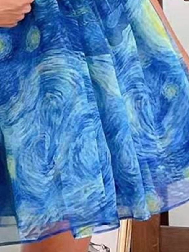 Womens Clothing Womens Dresses | Womens A Line Dress Short Mini Dress Blue Short Sleeve Print Abstract Puff Sleeve Print Spring 