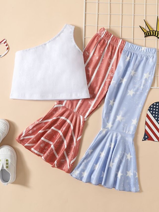 Baby & Kids Girls Clothing | Kids Girls Tank & Pants Clothing Set 2 Pieces Sleeveless White Stripe Letter Print Vacation Casual 