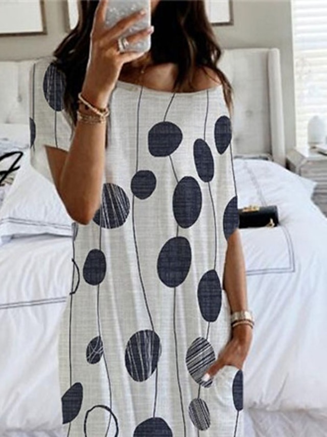 Womens Clothing Womens Sleep & Lounge | Womens Pajamas Nightgown Dress Dot Fashion Comfort Home Bed Polyester Crew Neck Short Sl