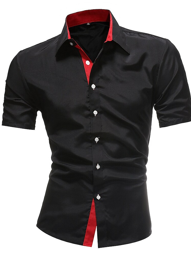  Men's Dress Shirt Button Up Shirt Collared Shirt Navy Black Red White Short Sleeve Plain Collar Wedding Work Clothing Apparel
