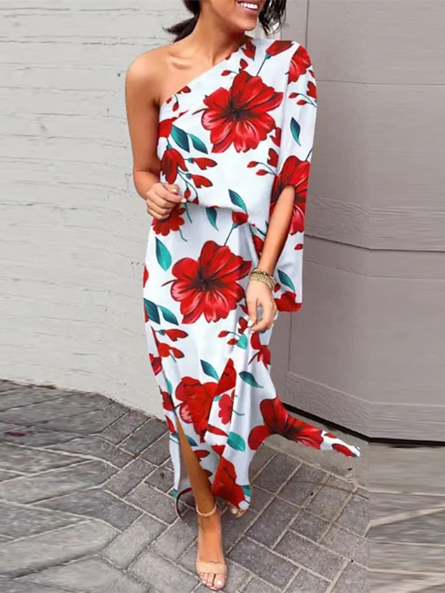 Damen Maxikleid Langarm - Elegant Mit V-Ausschnitt & Seitenschlitzen