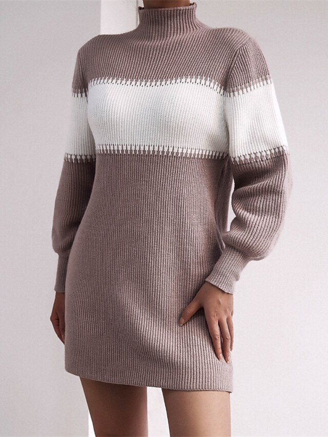 Womens Clothing Sweaters & Cardigans | Womens Sweater Jumper Knit Knitted Color Block Turtleneck Stylish Elegant Home Daily Fall