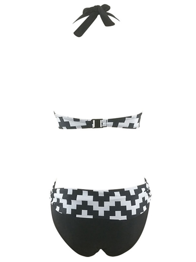 Womens Clothing Womens Swimwear | Womens Swimwear Bikini 2 Piece Normal Swimsuit Backless 2 Piece Printing Geometic Black V Wire