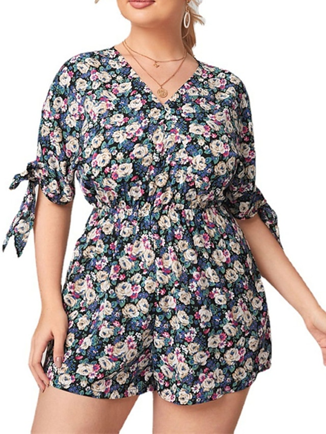 Womens Clothing Plus Size Collection | Womens Plus Size Jumpsuit Romper Print Floral Casual Streetwear Casual Daily High Short S