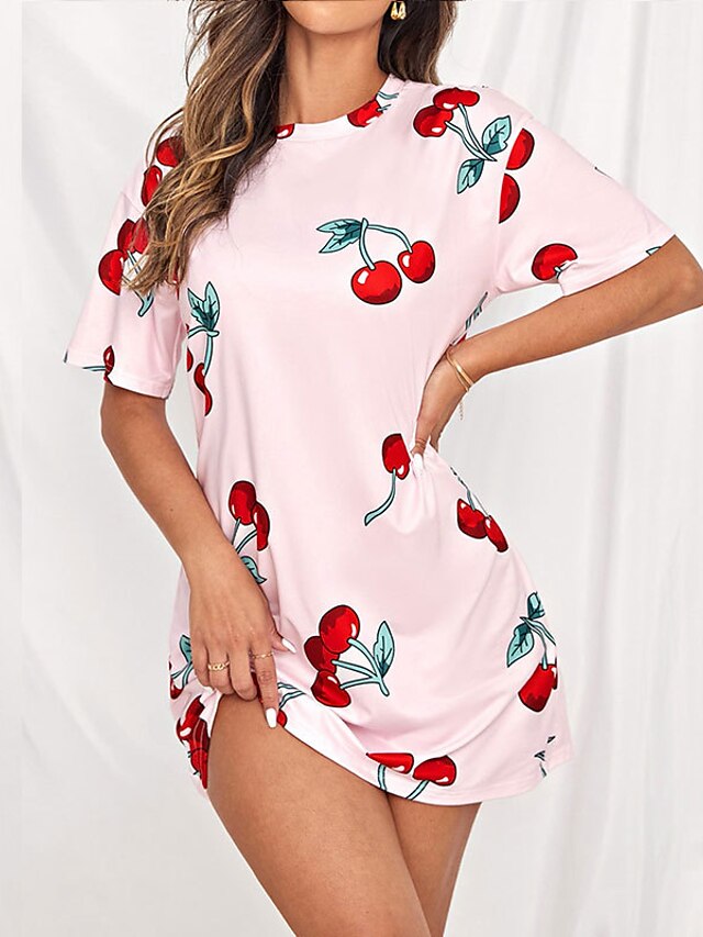 Womens Clothing Womens Sleep & Lounge | Womens Pajamas Nightgown Dot Cherry Comfort Sweet Home Daily Polyester Crew Neck Short S