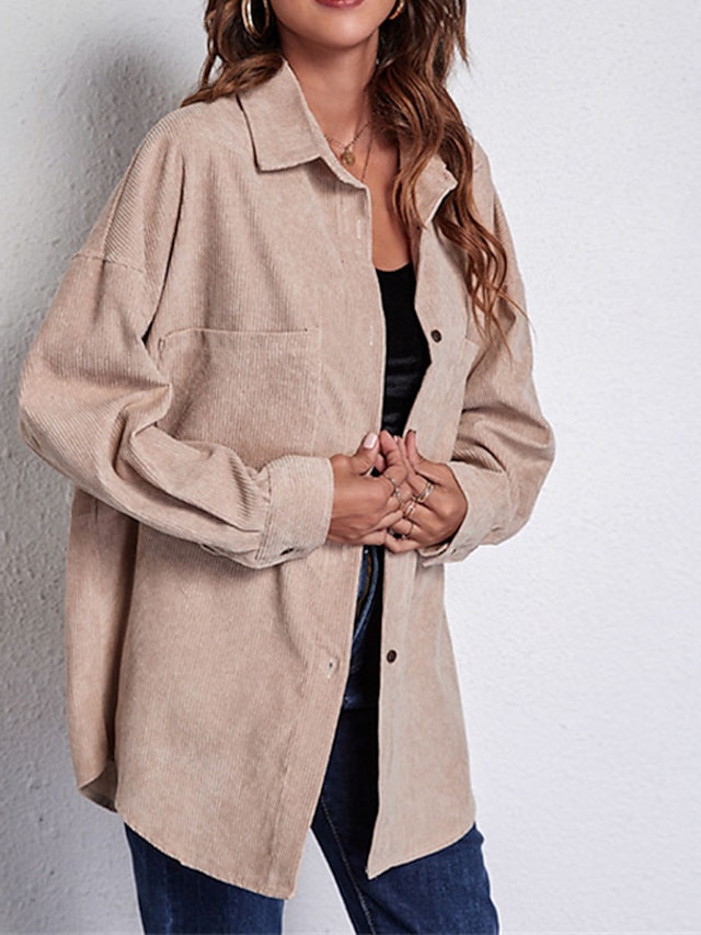 Womens Clothing Womens Outerwear | Womens Casual Jacket Pocket Coat Khaki Casual Street Fall Regular Single Breasted Turndown Re